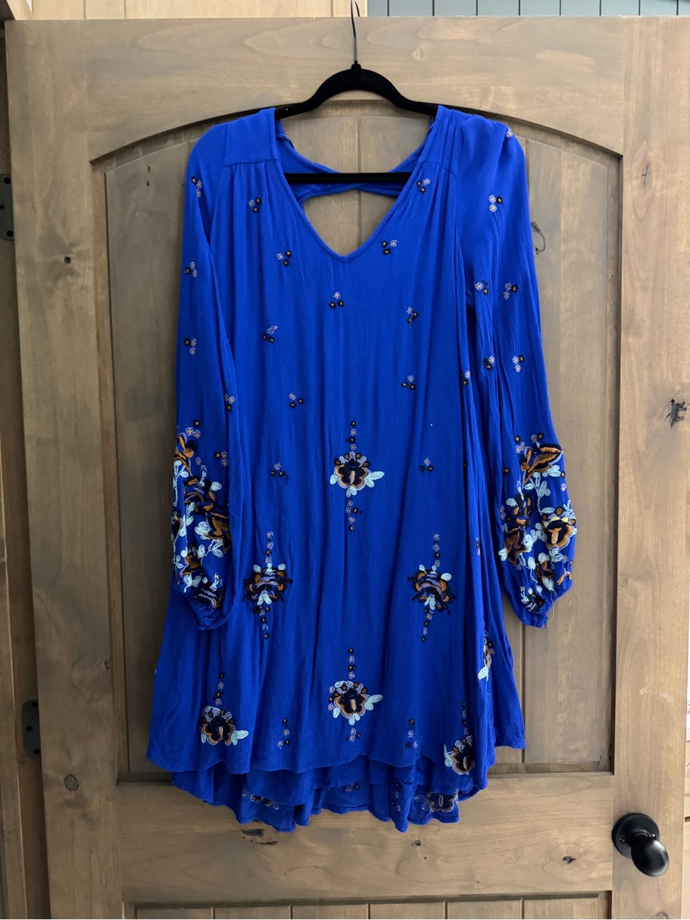 Free People Royal Blue Embroidered Long-Sleeve Tunic Dress